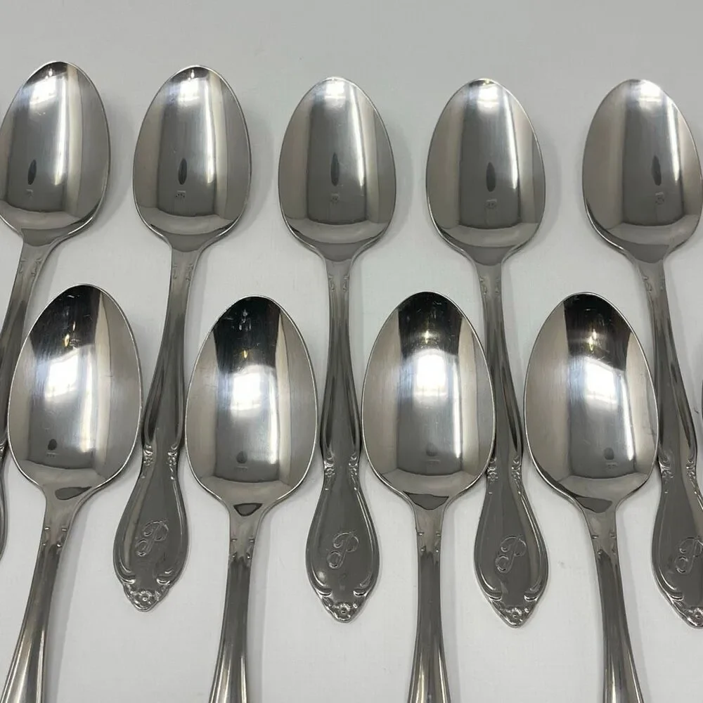 Lot of 16 Custom Craft Stainless Steel Flatware Spoon Spoons Korea Monogram P 6